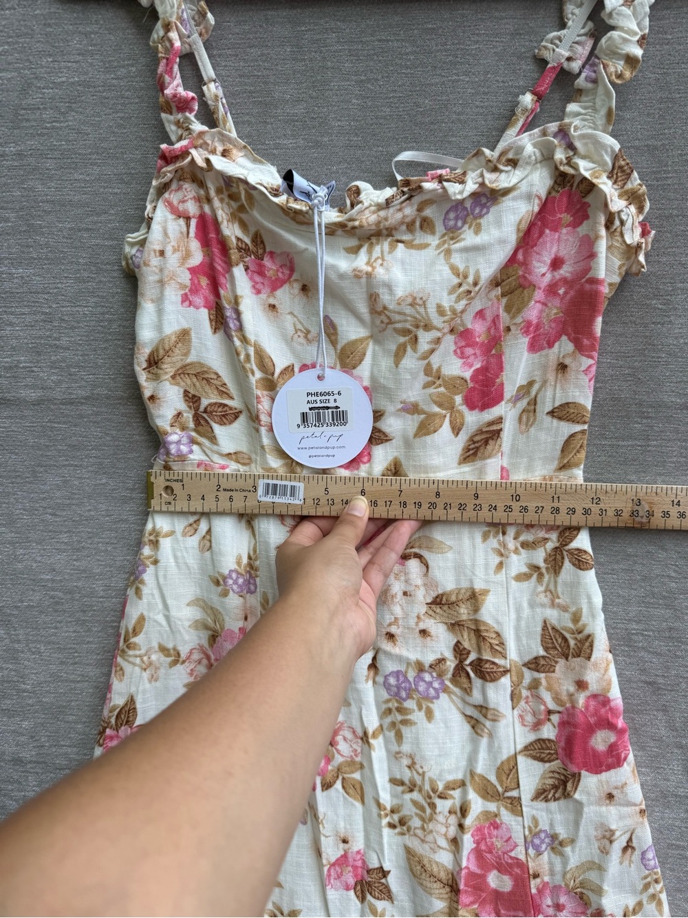 Petal & Pup Floral Linen Blend Midi Dress Cottagecore Ruffle Strap Size US 4 NWT - Picture 7 of 7